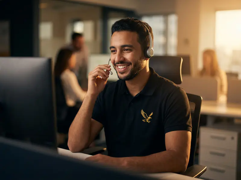 Un agente de atención al cliente con auriculares